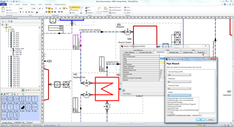 Assistent zur Rohrklassendefinition in Engineering Base